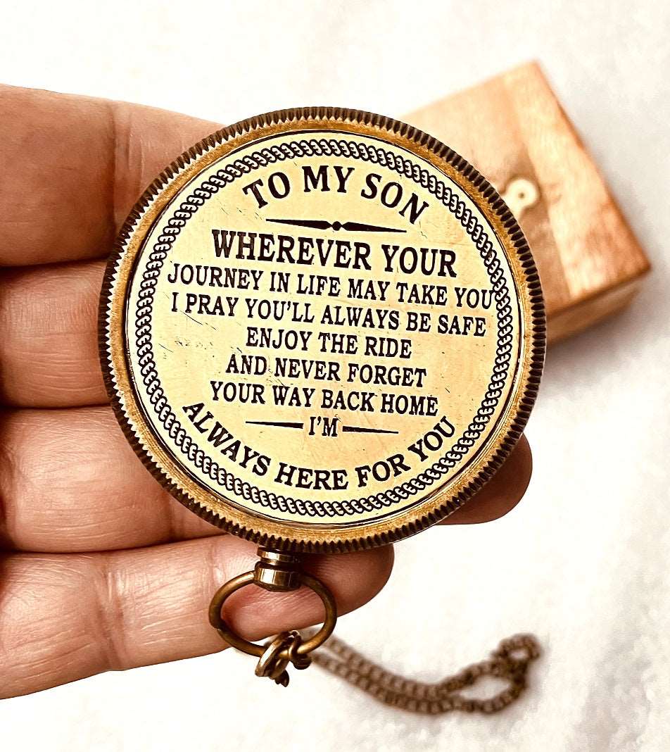 Inspiration gift for son from mom dad - Engraved compass with meaningful quote