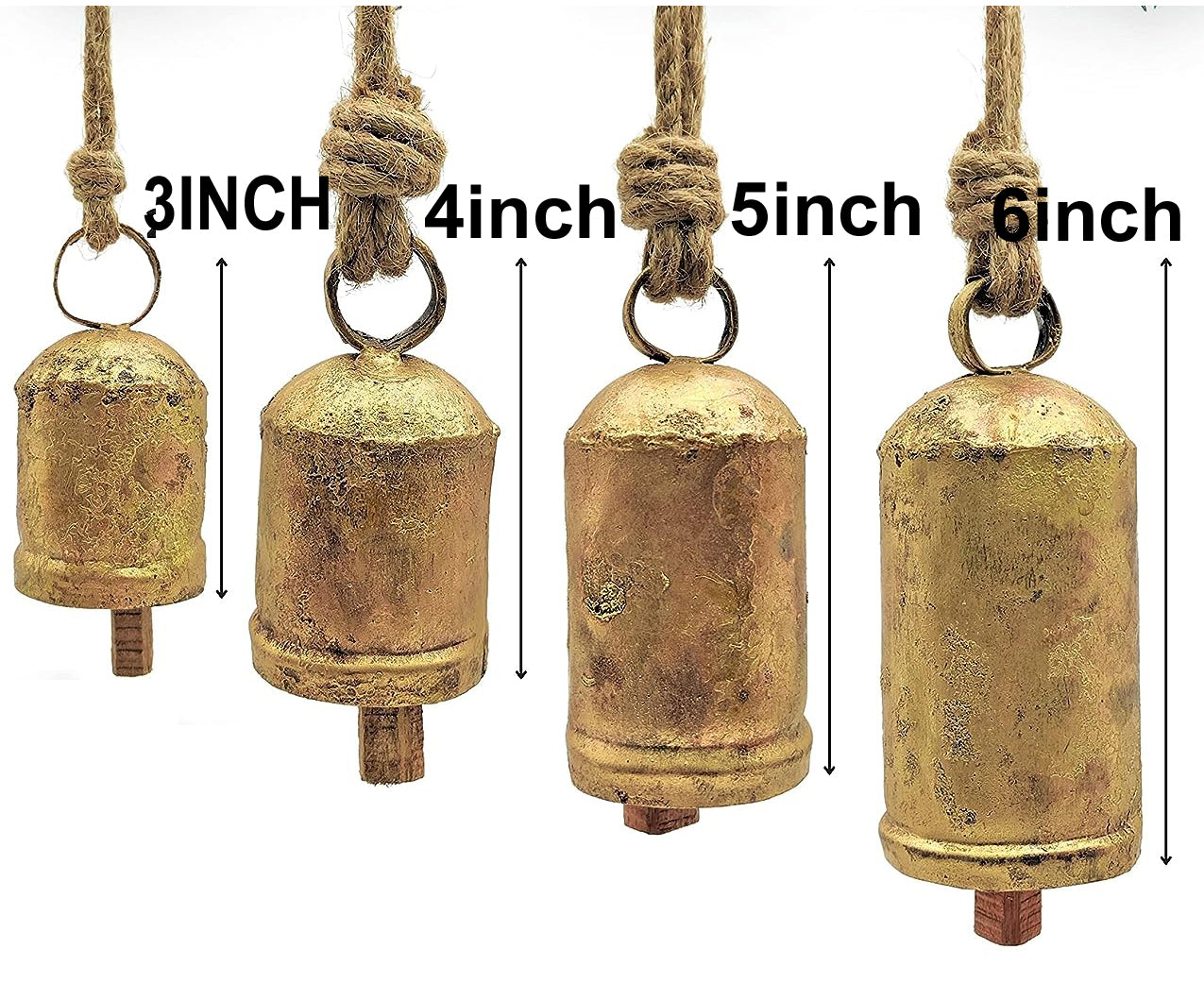 Set of 4 Harmony Cow Bells Vintage Rustic Lucky Christmas Hanging Décor Bells On Rope