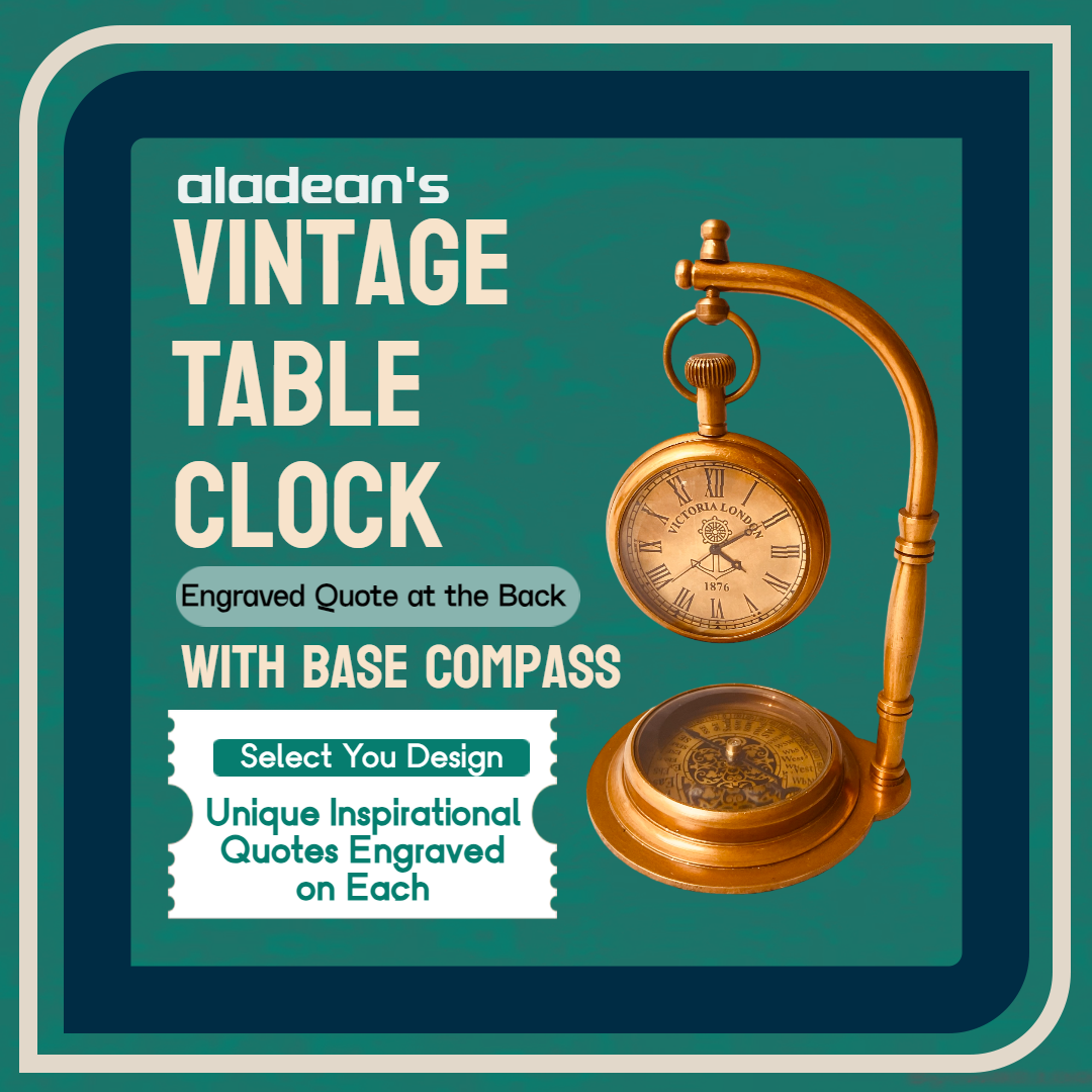 Brass Table Clock with Compass - Engraved Be strong and Courageous