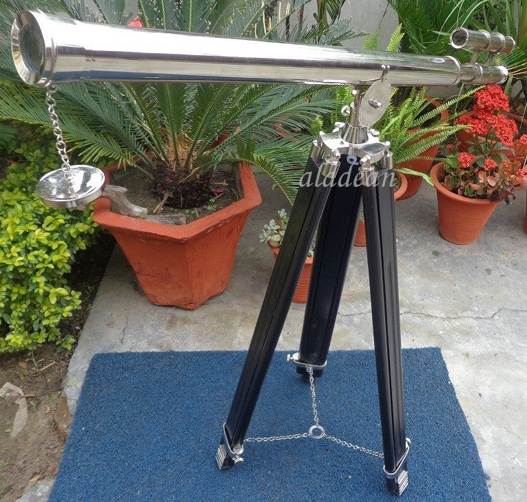 Heavy Brass Chrome Harbour Telescope 38" on wood tripod