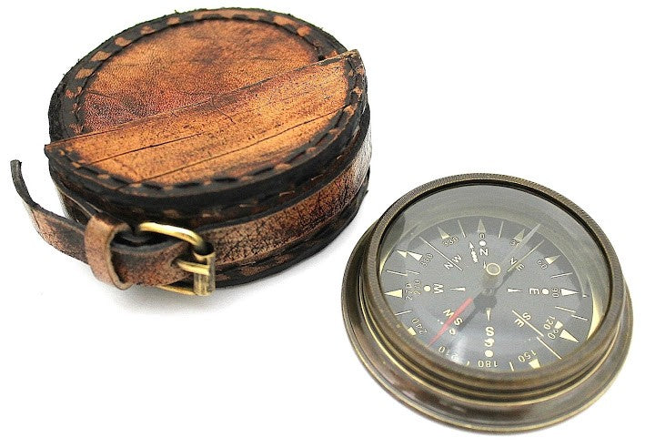 Admiral's Brass Compass with Leather Case Wholesale Lot