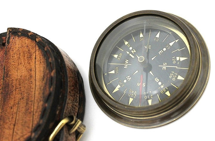 Admiral's Brass Compass with Leather Case Wholesale Lot