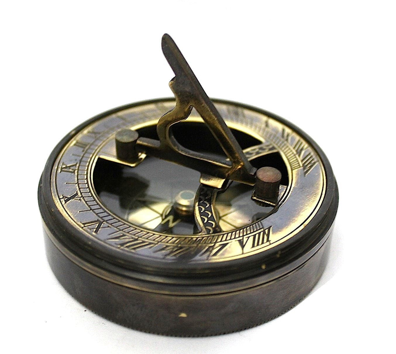 Personalized Brass Sundial Compass - Customizable Engraved Quote