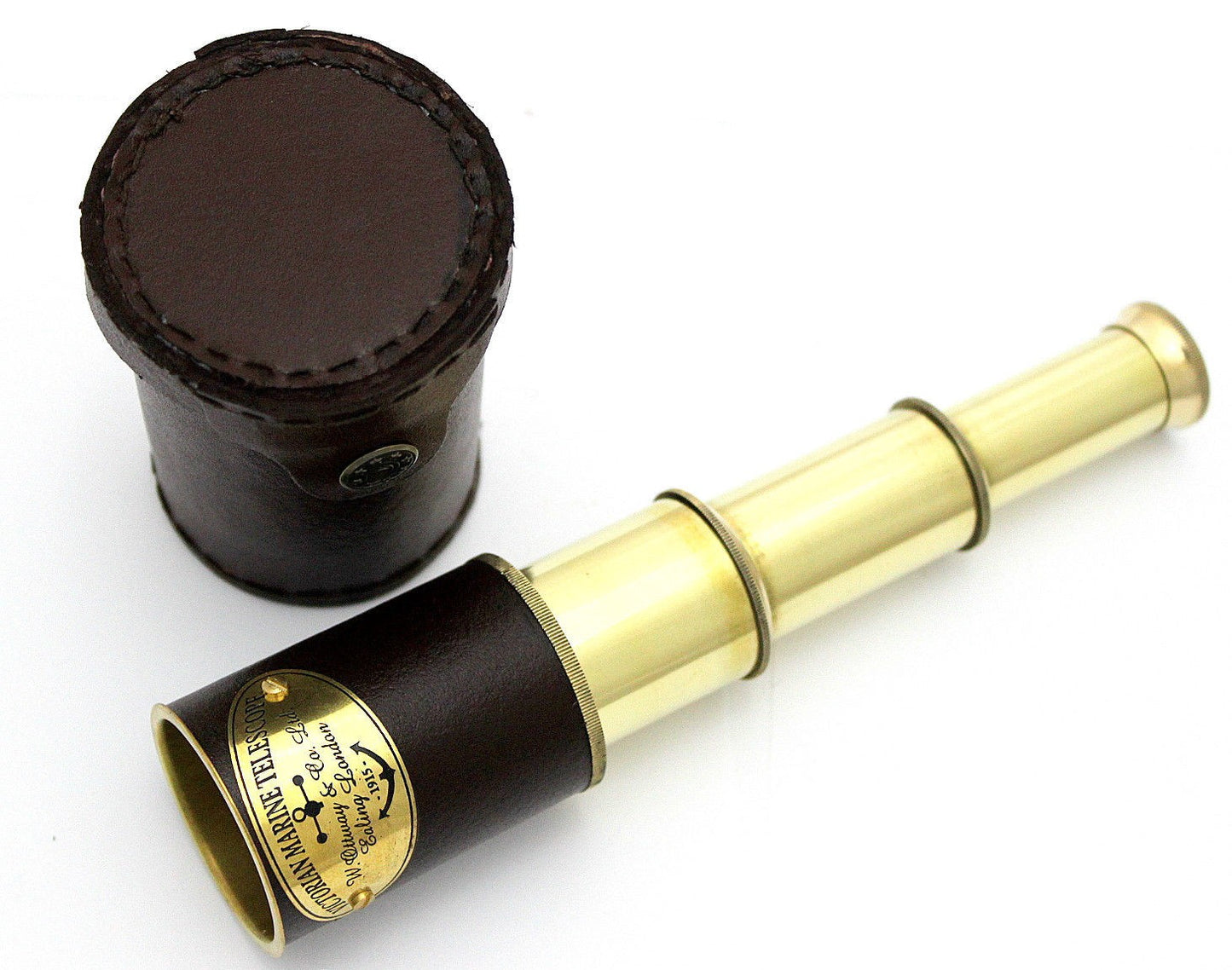 Pirates Spyglass Télescope marin victorien en laiton massif avec étui en cuir - 8"