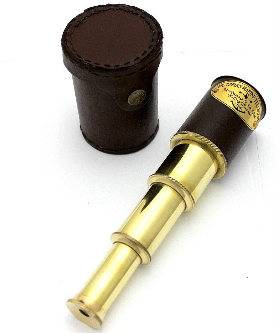 Pirates Spyglass Télescope marin victorien en laiton massif avec étui en cuir - 8"