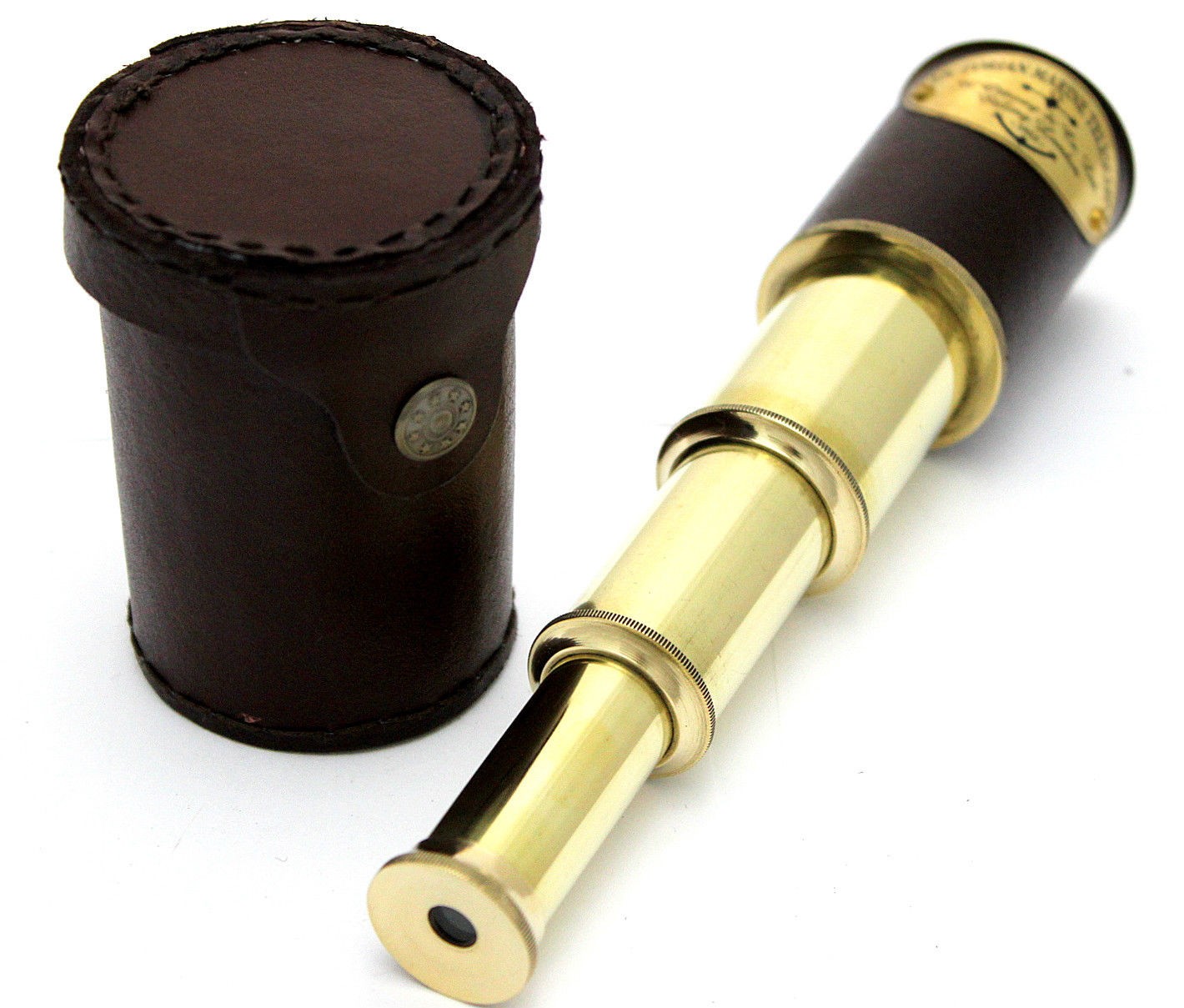 Pirates Spyglass Télescope marin victorien en laiton massif avec étui en cuir - 8"