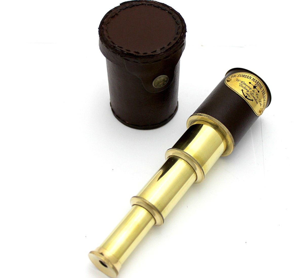 Pirates Spyglass Télescope marin victorien en laiton massif avec étui en cuir - 8"
