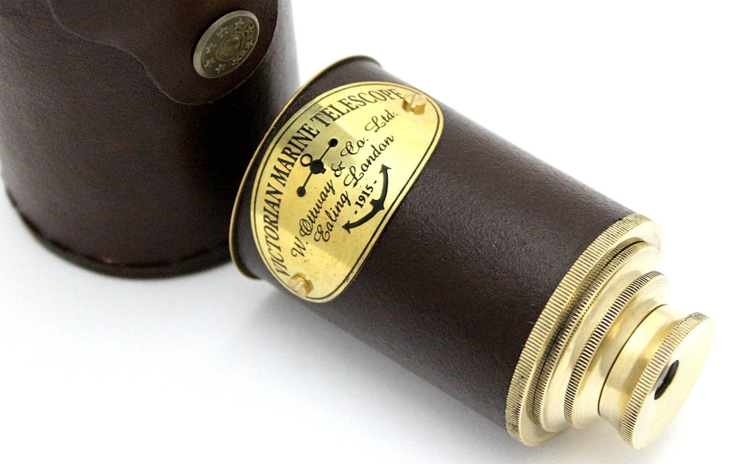 Pirates Spyglass Télescope marin victorien en laiton massif avec étui en cuir - 8"