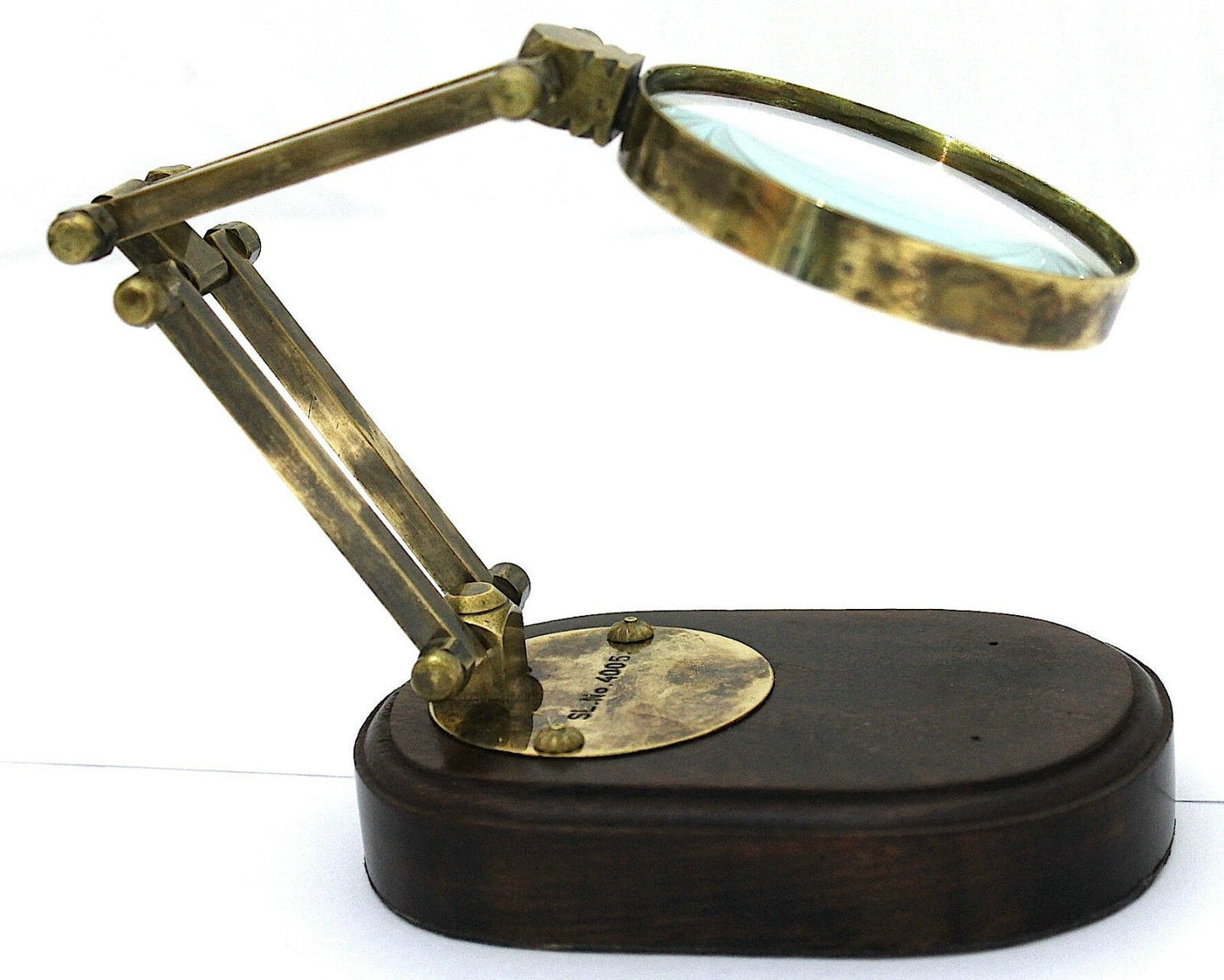 Brass Magnifying Glass on Wooden Base
