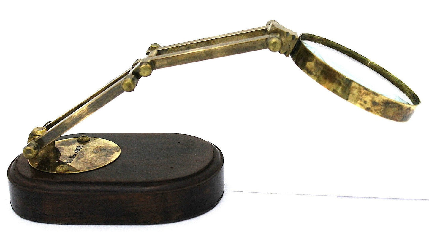 Brass Magnifying Glass on Wooden Base