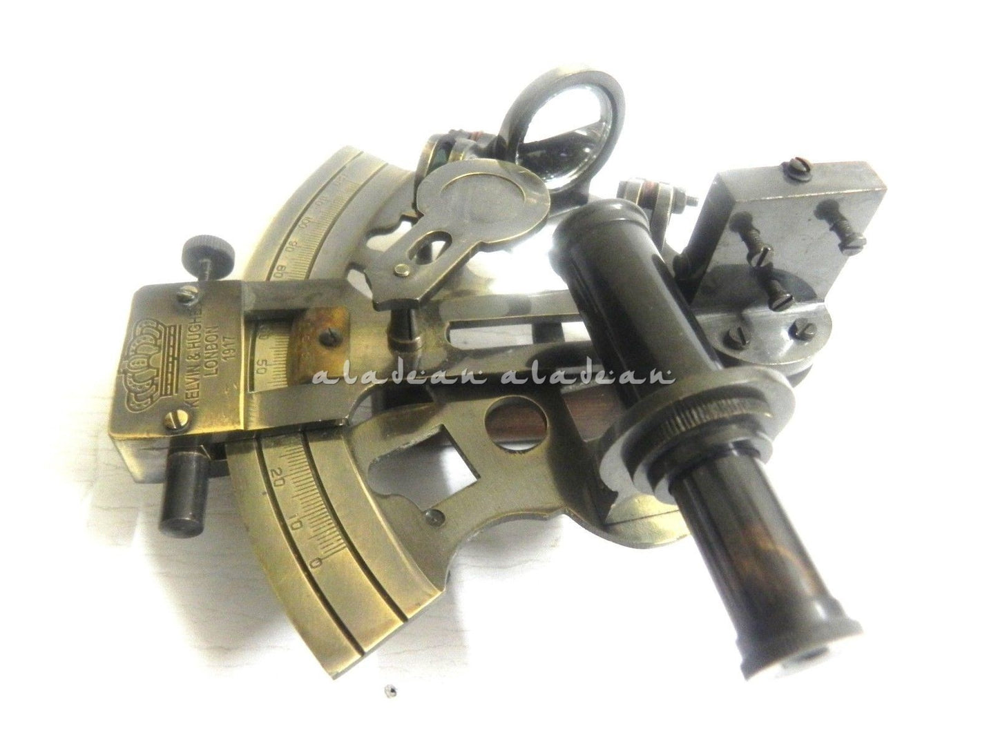 6" antiker nautischer Sextant aus massivem Messing mit Holzbox