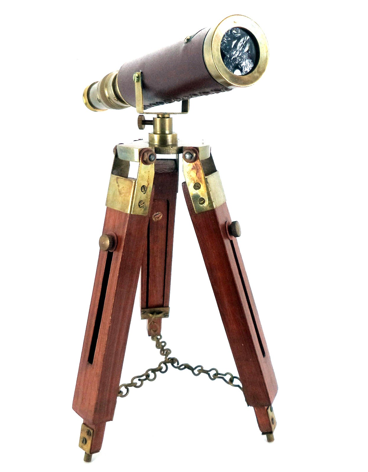 Brass Desk Telescope With Adjustable Wooden Tripod Spy Glass