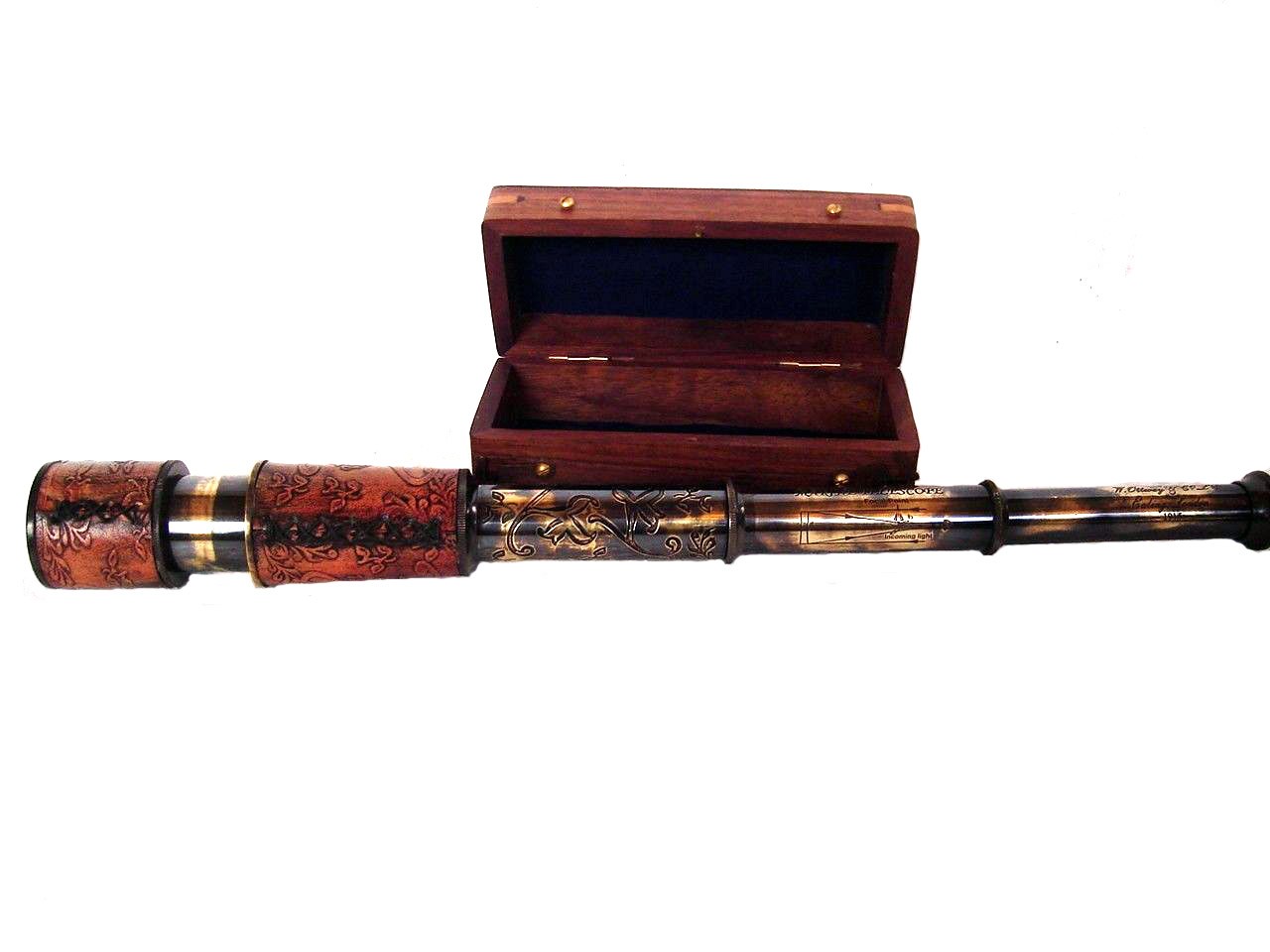 Télescope nautique antique à longue-vue 40,6 cm, cadeau marine dans une boîte souvenir
