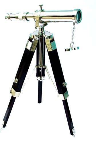 Brass Telescope 10" Chrome With Wood Tripod Stand