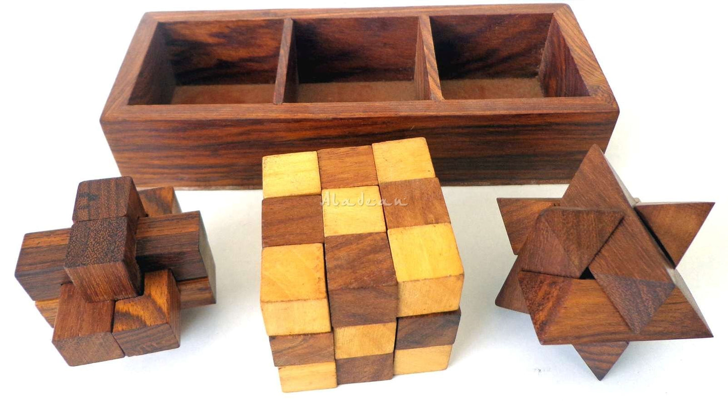 Wood Cube Puzzle Game- Set Of 3