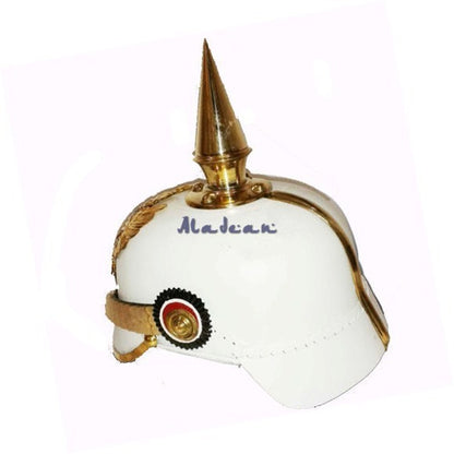 German White Pickelhaube Leather Helmet Handmade