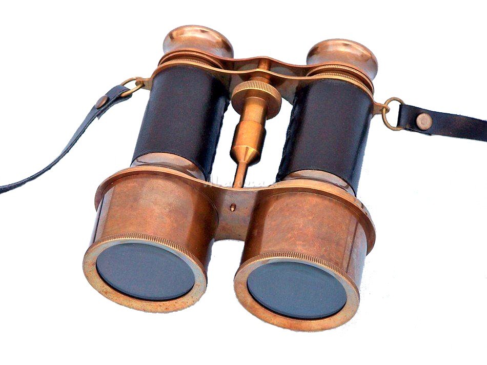 Antique Brass Binocular With Leather Case