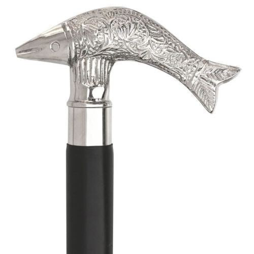 Gehstock aus Messing mit Delfingesicht