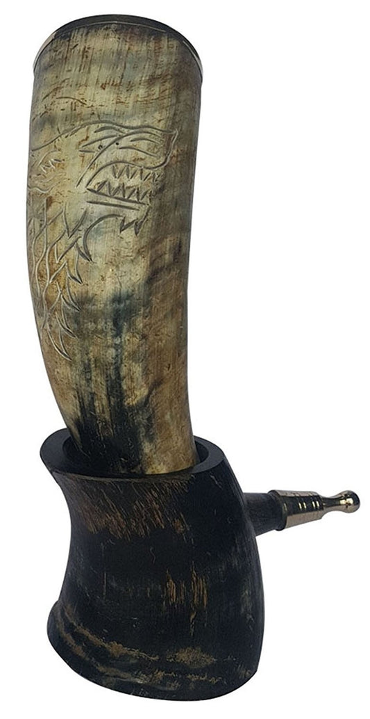 Gravierte Wikinger-Trinkhorn-Tasse