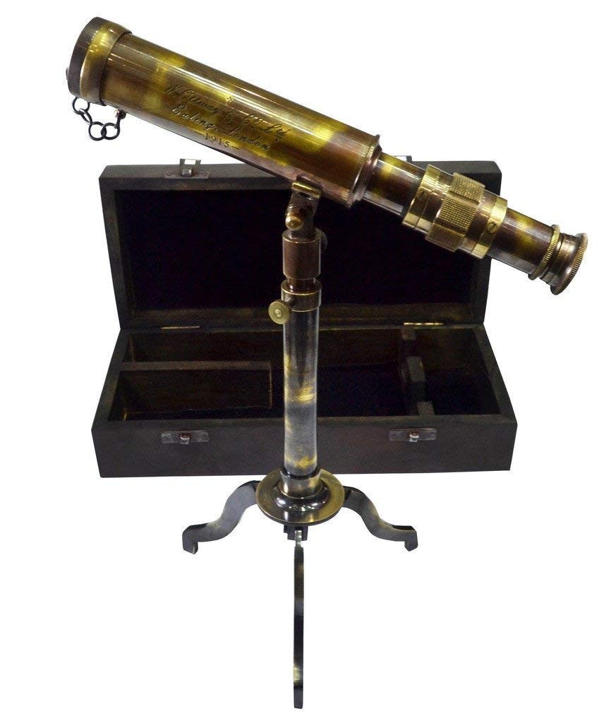 Vintage Maritime Nautical Brass Collectible Tripod Telescope