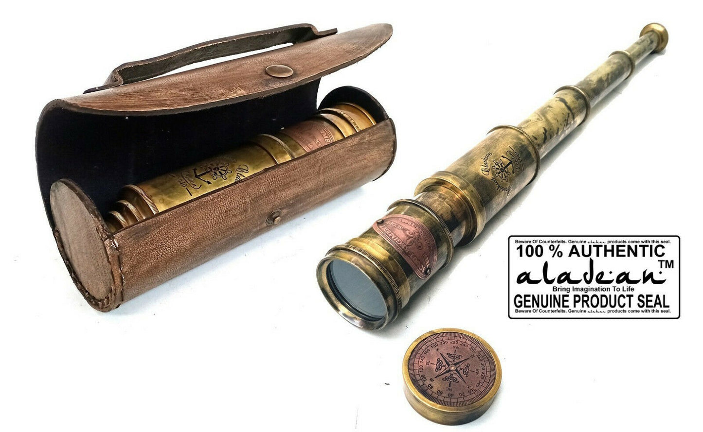 Brass Telescope 19" Scout Regiment Pirate Spyglass for Kids 20x Hi Magnification Gift