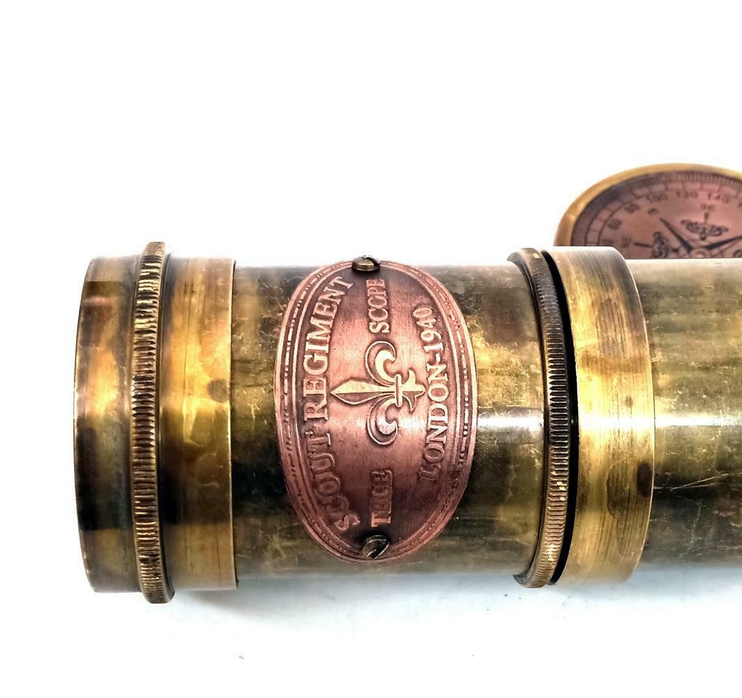 Brass Telescope 19" Scout Regiment Pirate Spyglass for Kids 20x Hi Magnification Gift