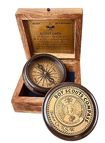 Boys Scout Compass Gift - Engraved Eagle Scout Oath Compass in Wood Box Scout Be Prepared Camping Orienteering Compass, Hiking Backpacking Compass Gift, 50 Year calander