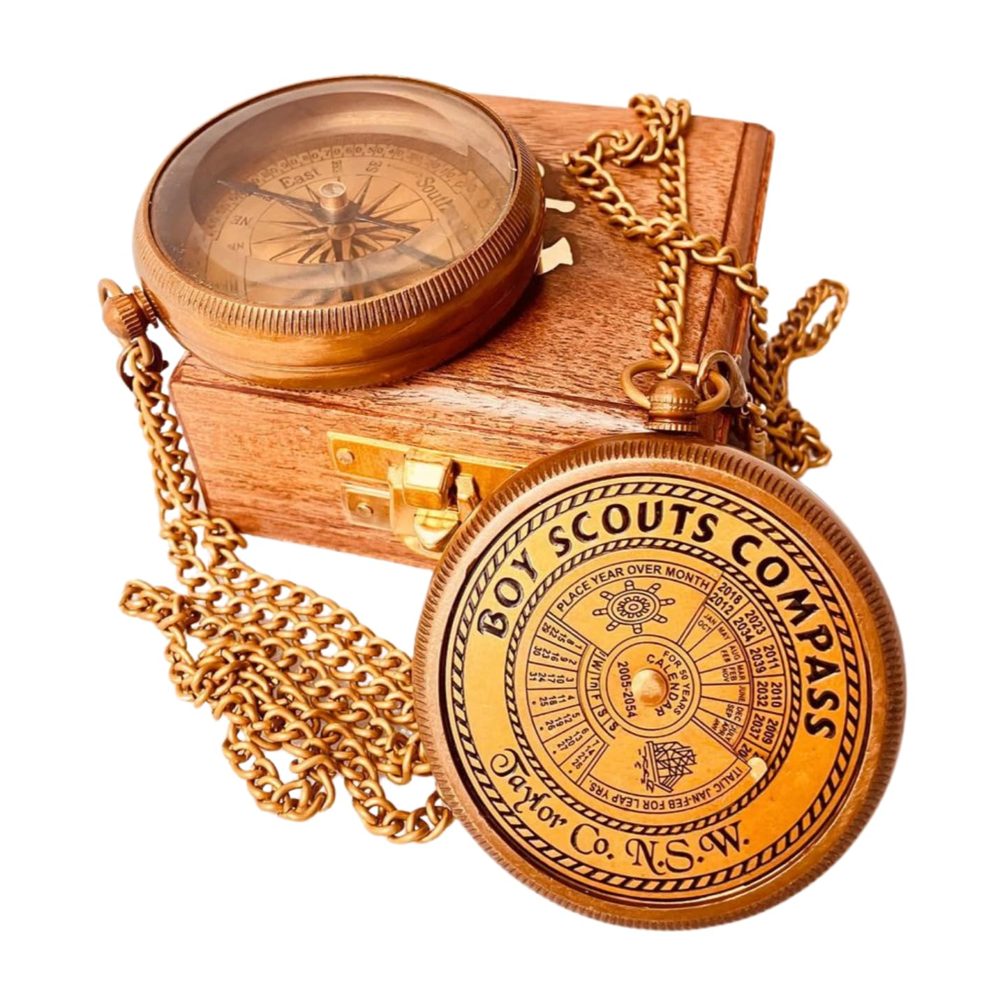 Boys Scout Compass Gift - Engraved Eagle Scout Oath Compass in Wood Box Scout Be Prepared Camping Orienteering Compass, Hiking Backpacking Compass Gift, 50 Year calander