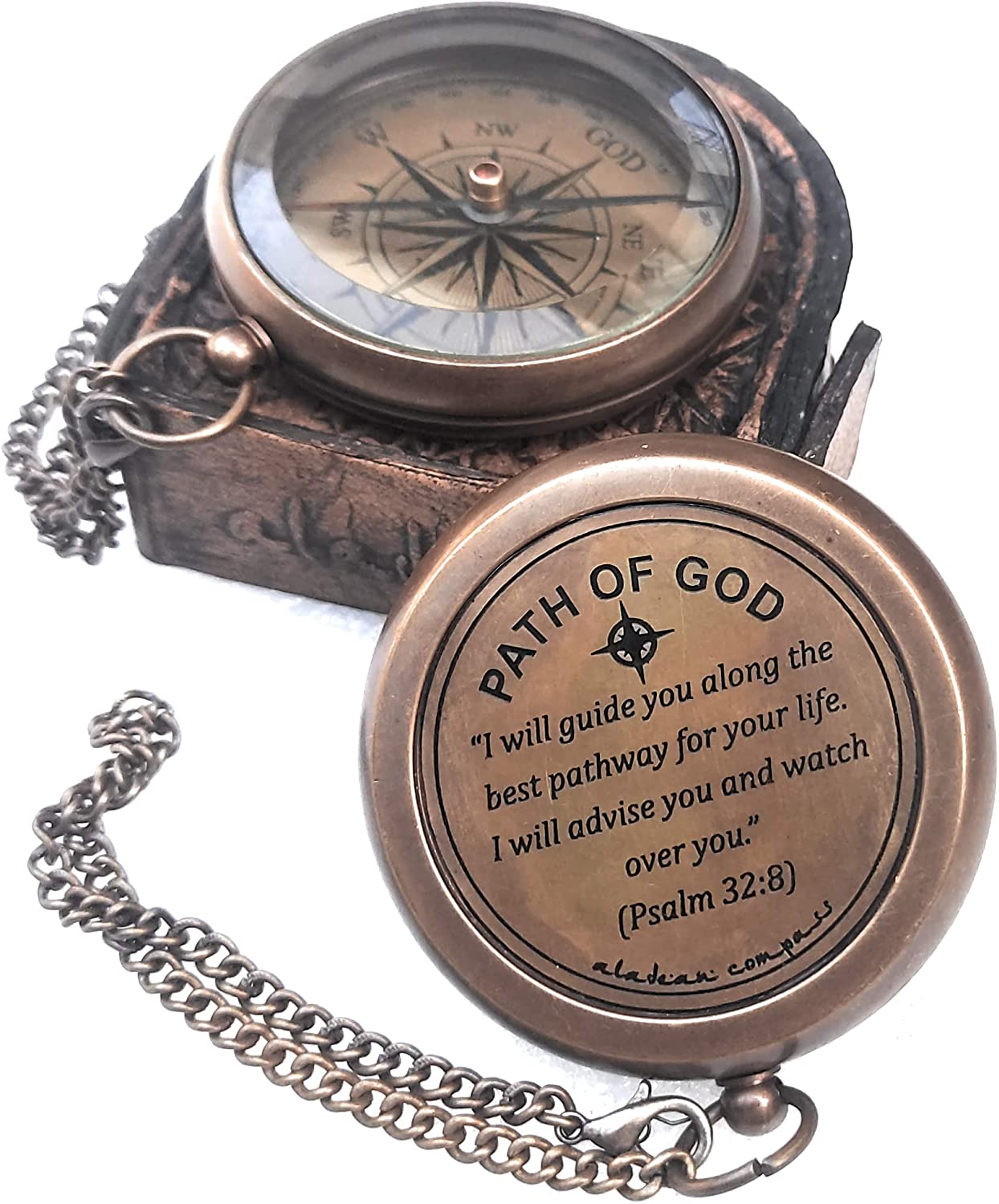 ALADEAN Trust in the Lord - Religious Christian Gifts for Men Catholic |  Engraved Quote Compass Cross Bible Scripture Heavenly God Gifts for Boys