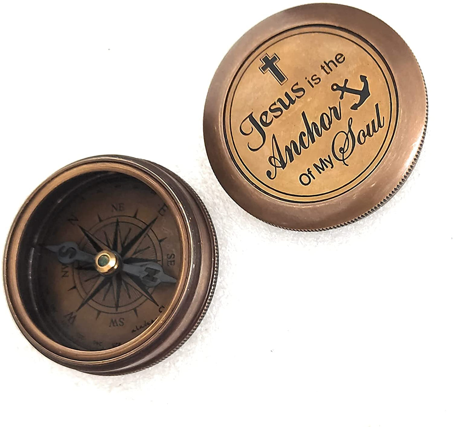 Catholic Christian Religious Gifts - Jesus is Anchor Brass Compass