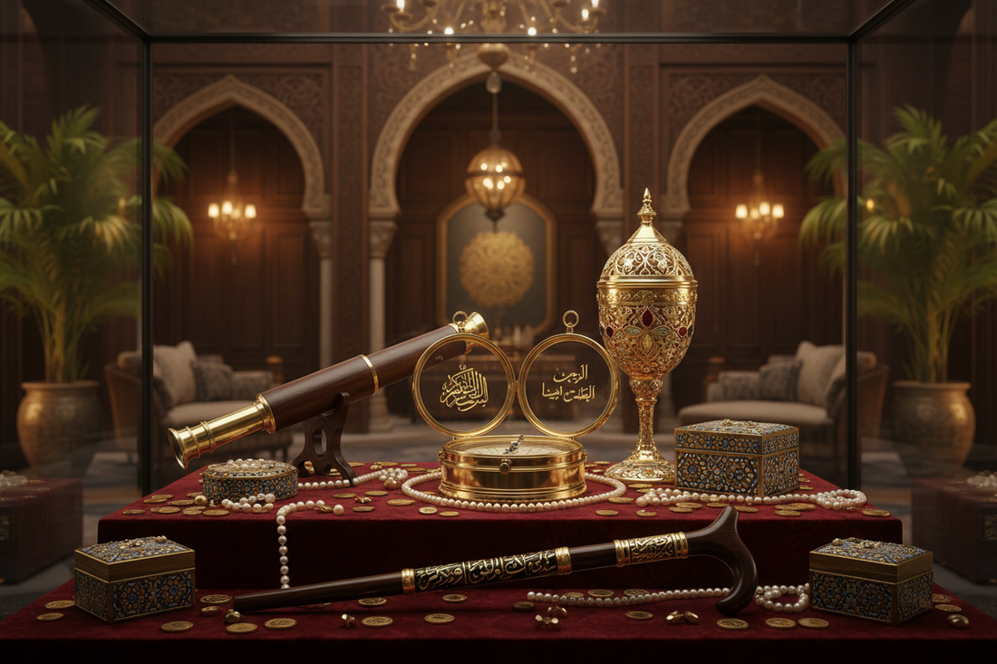 مجموعة الهدايا الفاخرة المخصصة من Aladean - بوصلات محفورة، تلسكوبات، بوصلة القبلة