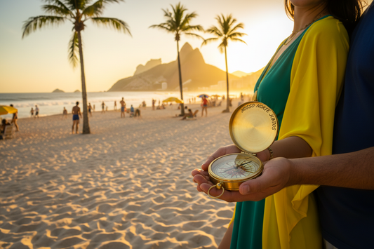 Presentes personalizados brasileiros da Aladean - bússolas gravadas, telescópios e tesouros celebrando a cultura e paixão brasileira