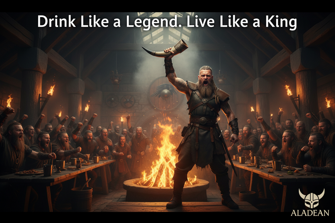 Drink Like a Legend Live Like a King - Viking Drinking Horn and Royal Chalice Goblets by Aladean