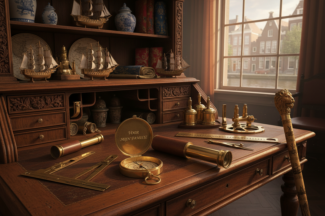 Collectie van gepersonaliseerde Nederlandse geschenken van Aladean - gegraveerde kompassen, telescopen en maritieme schatten