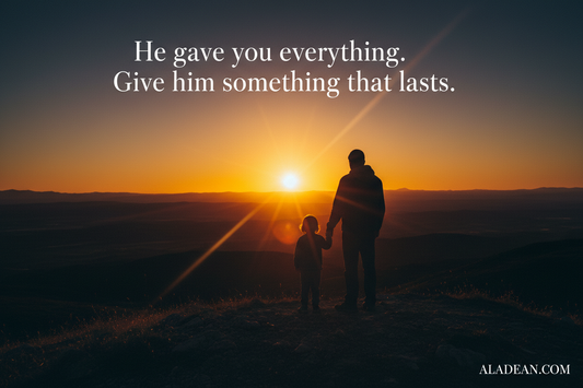 Father and child silhouette at golden sunset — Father's Day heirloom gifts by Aladean