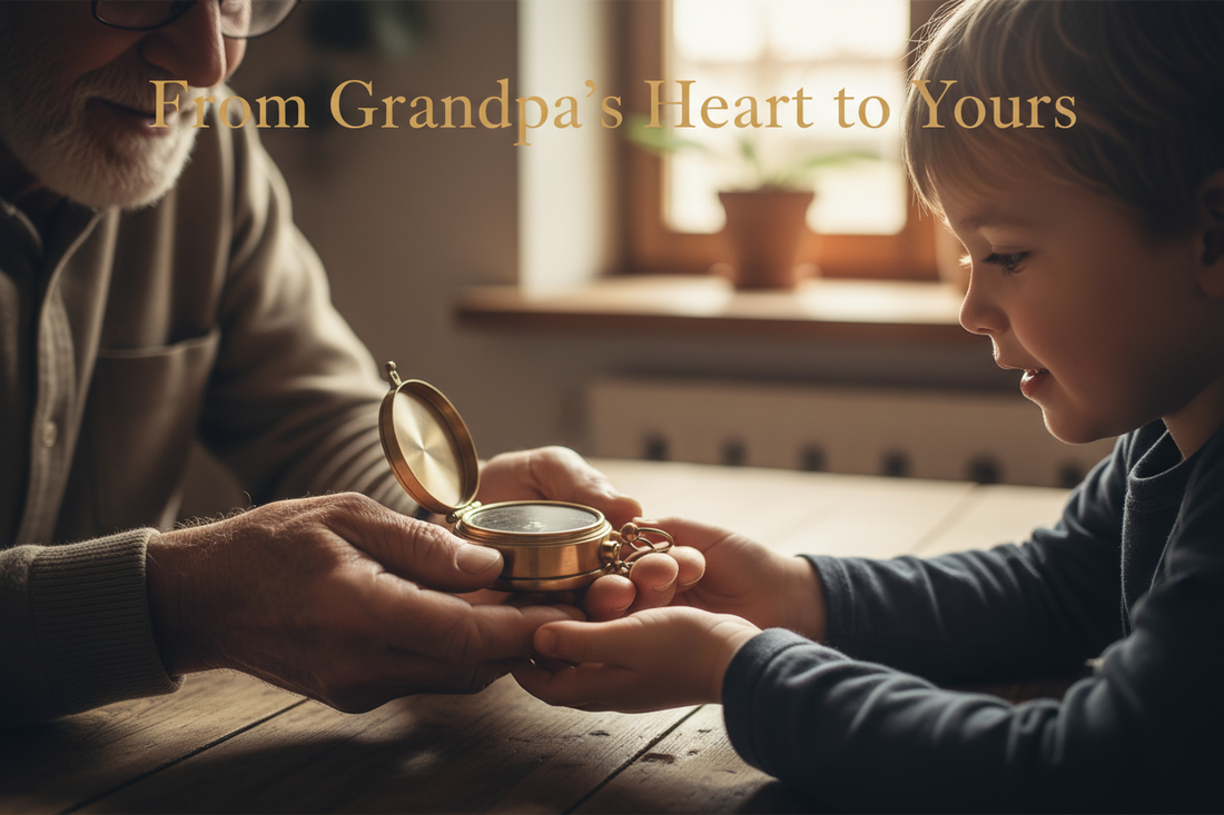 Gift for grandson from grandparents - engraved brass compass with love message