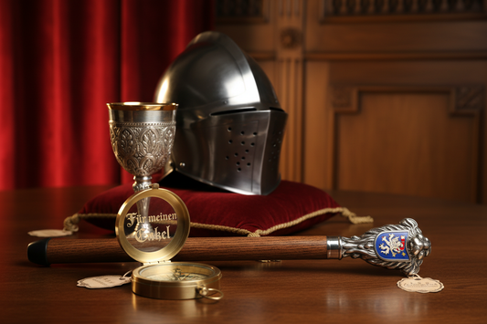 Sammlung personalisierter deutscher Geschenke von Aladean - gravierte Kompasse, Teleskope, Trinkhörner und nautische Schätze