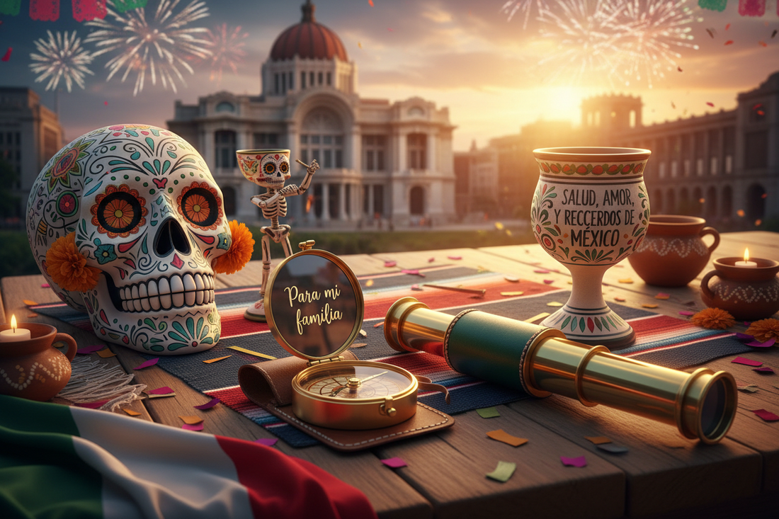 Colección de regalos personalizados mexicanos de Aladean - brújulas grabadas, artículos Día de Muertos, telescopios celebrando la cultura mexicana