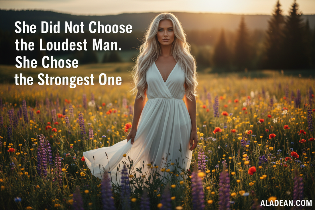 Beautiful Nordic Woman in Summer Meadow - She Did Not Choose the Loudest Man She Chose the Strongest One - Aladean