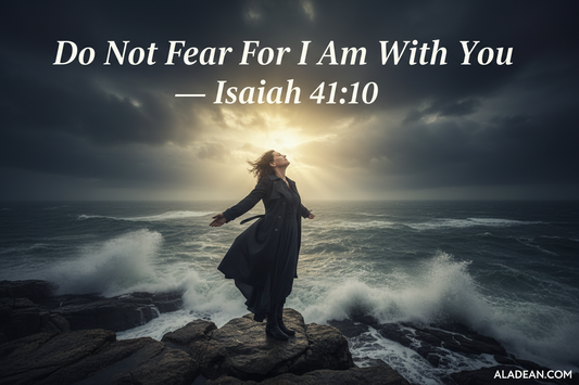 Do Not Fear For I Am With You - Isaiah 41:10 Complete Guide - Woman at Stormy Cliff - Aladean