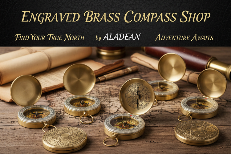 Engraved Brass Compass Shop