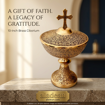 10-inch brass ciborium with cross lid