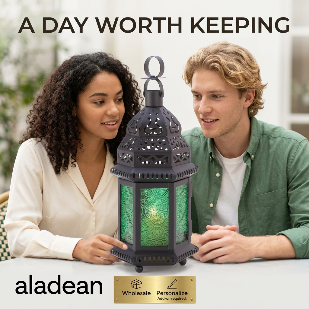 10-inch green patterned glass lantern