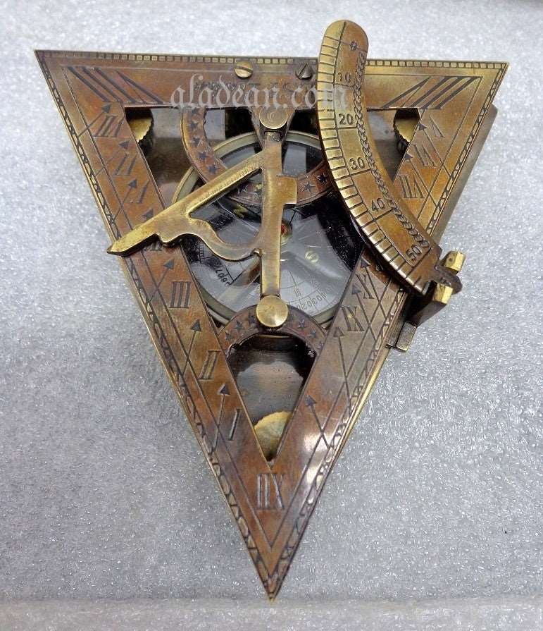 Antique Brass Triangular Sundial Compass