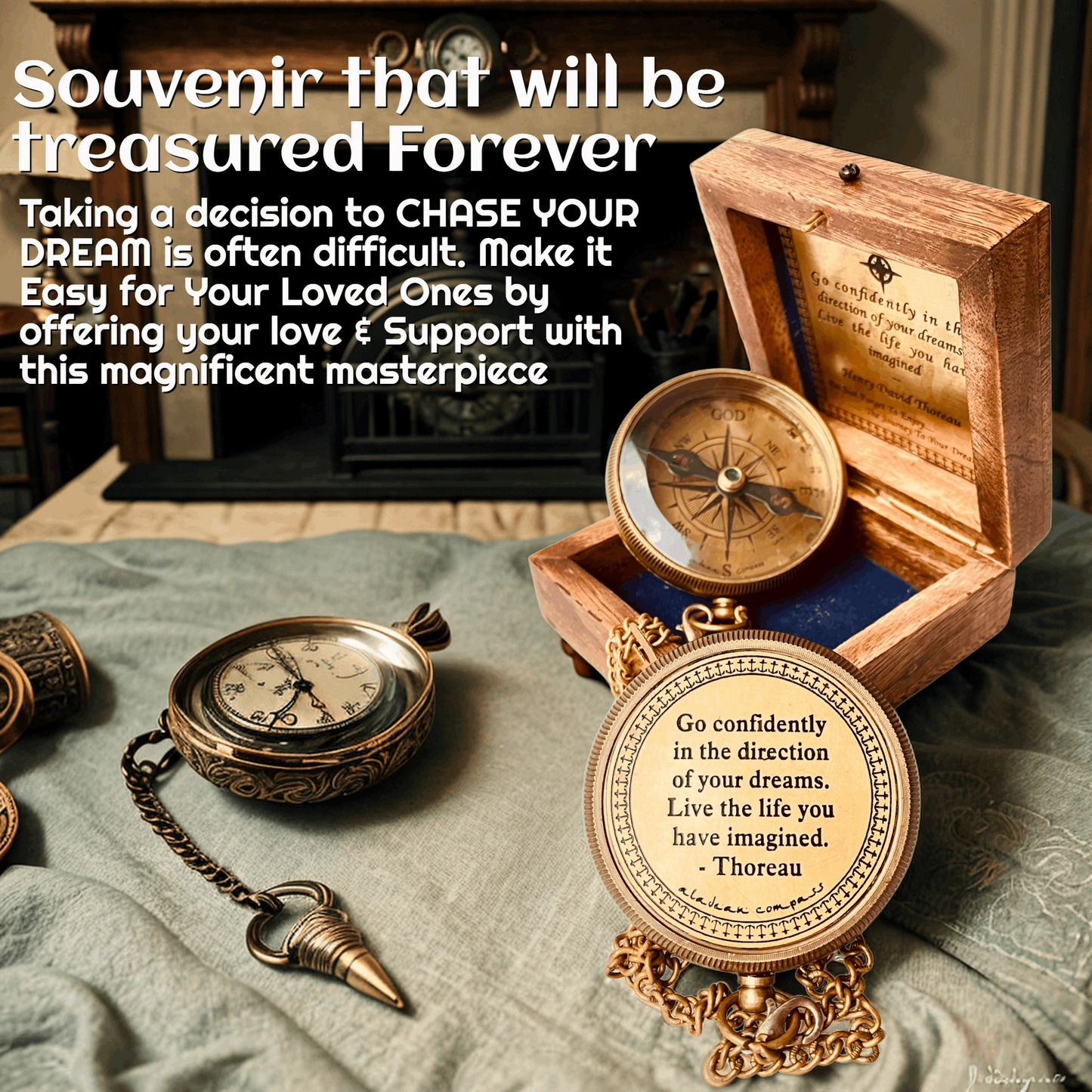 Go Confidently Engraved Brass Compass Inspirational Gift