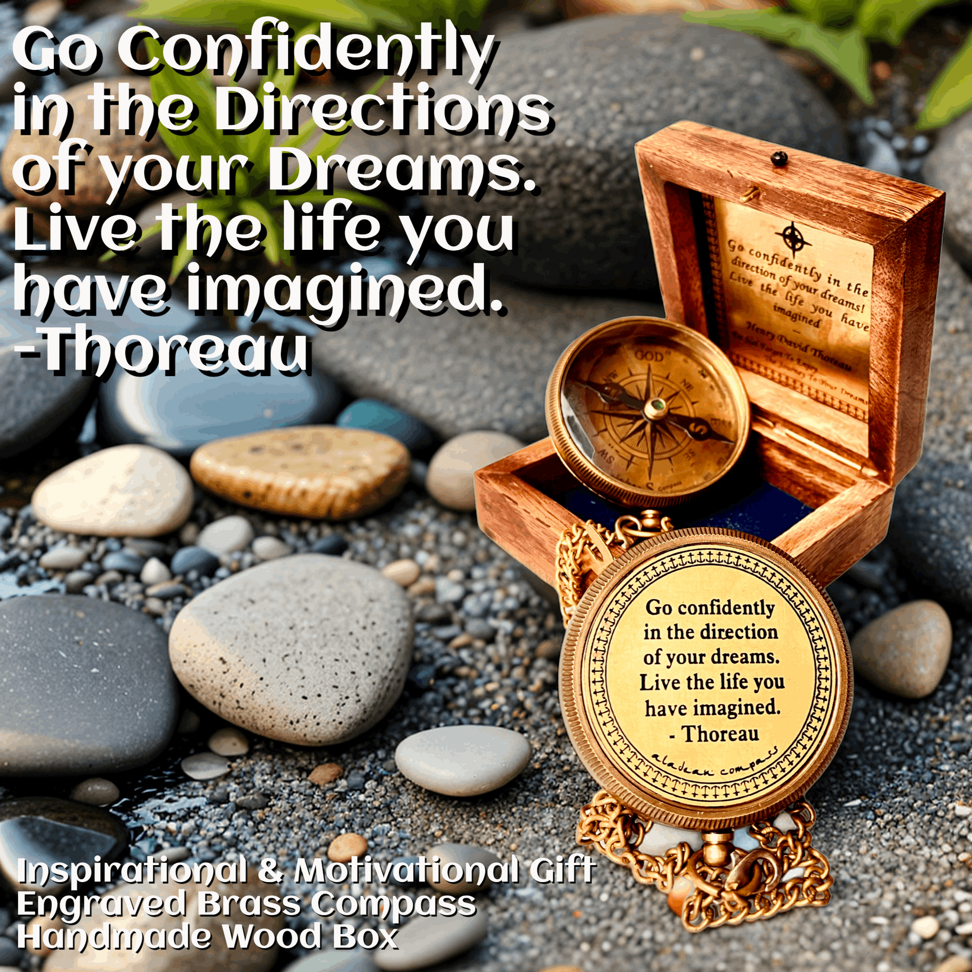 Go Confidently Engraved Brass Compass Inspirational Gift aladean