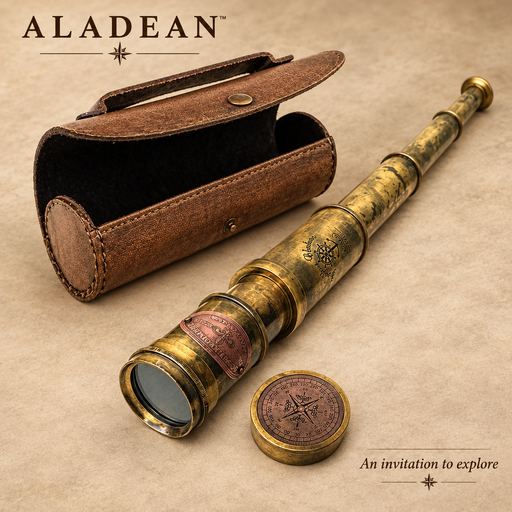 19-inch Scout Regiment brass spyglass with brown carrying case