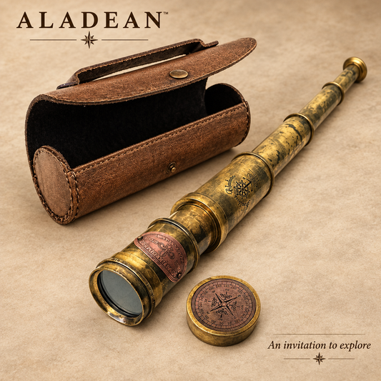 19-inch Scout Regiment brass spyglass with brown carrying case