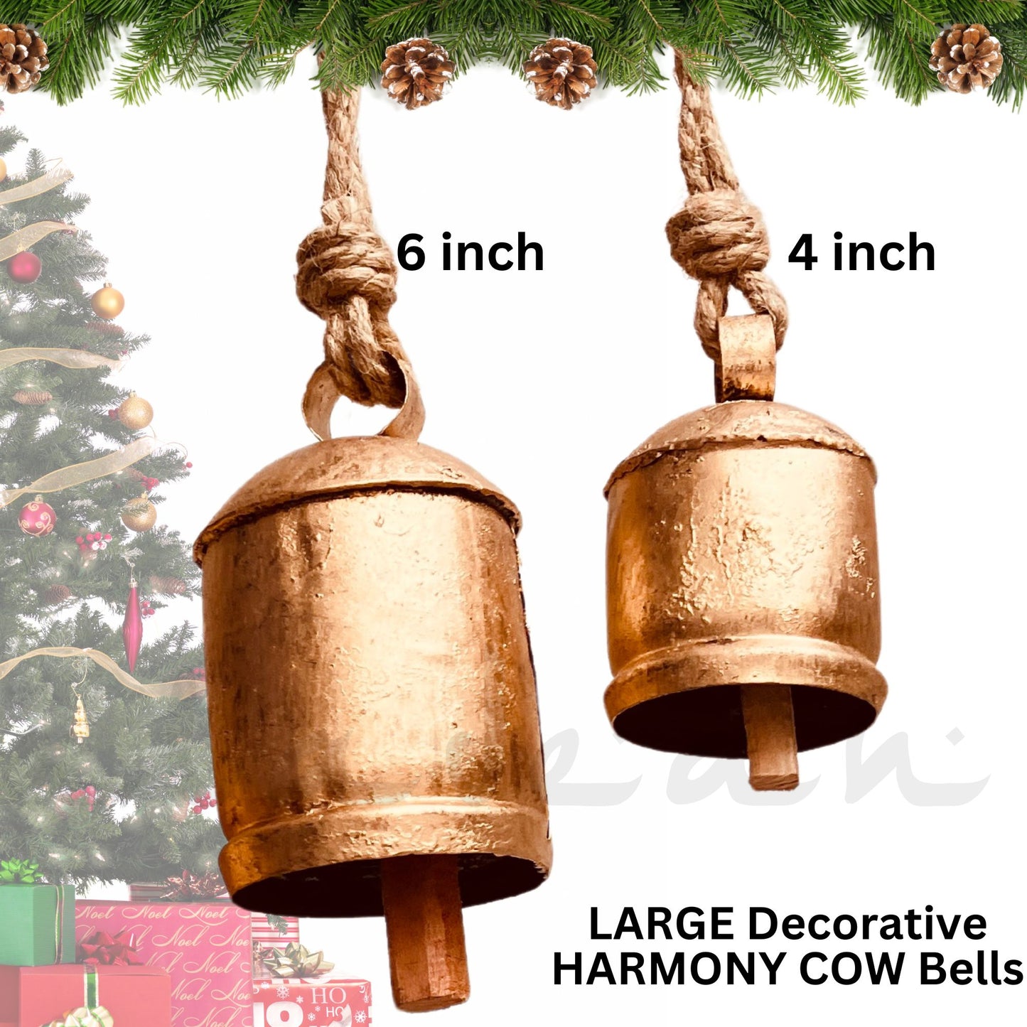 Rustic Harmony Cowbell Decorative Chritmas Bells Set (2-piece: 6-inch and 4-inch)