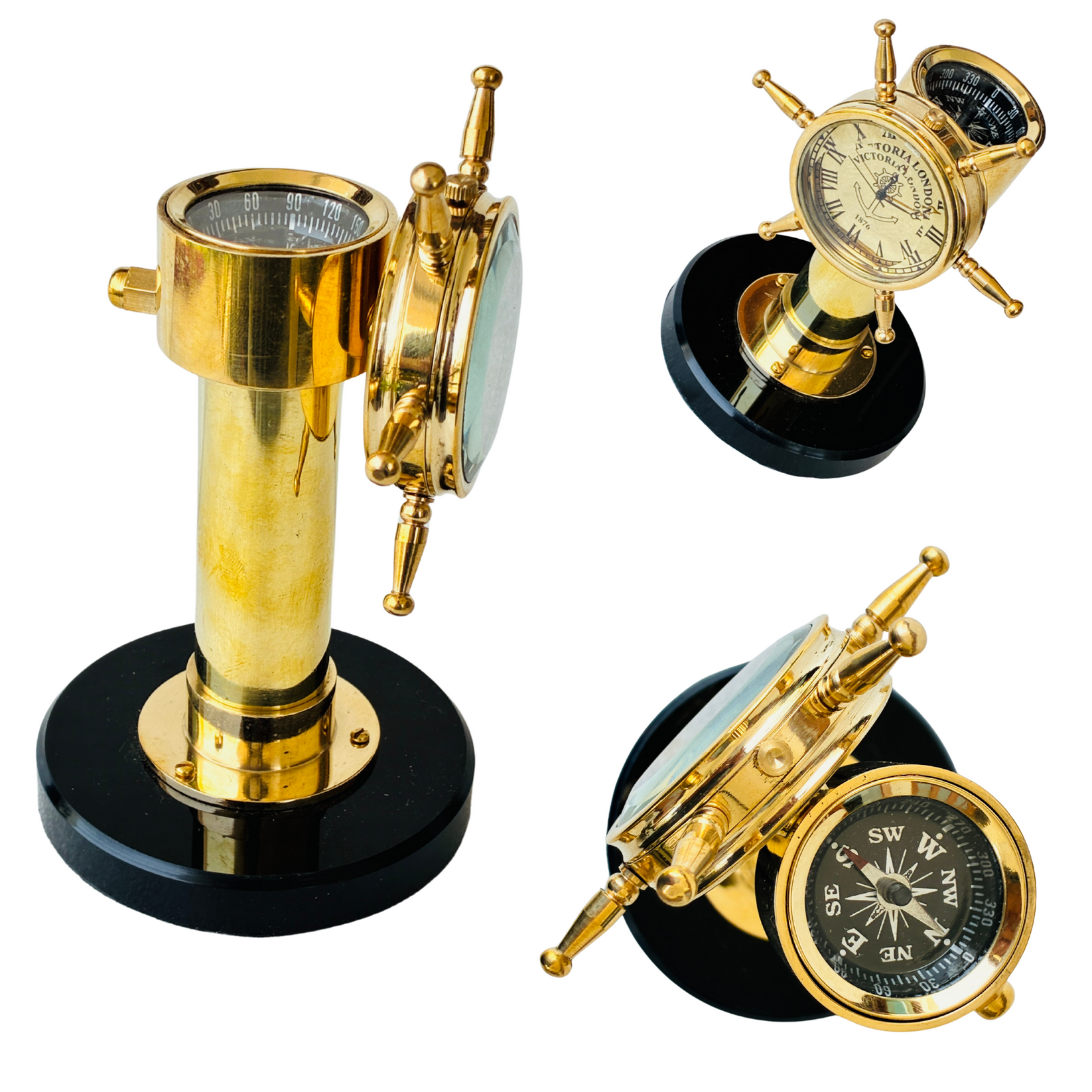 Brass Shipwheel Clock Compass Tabletop Decorative Gift – aladean